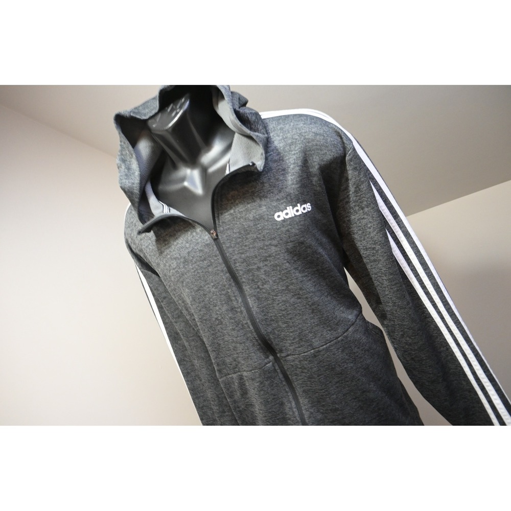 Adidas Full Zip Hoodie Mens XL Gray Heather 3-Stripe Fleece Jacket Excellent